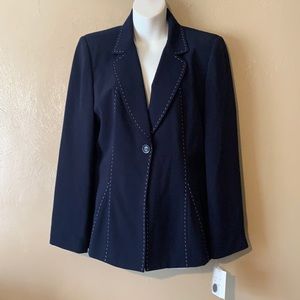 Focus 2000 size 10 navy blazer w/white stitching. Polyester